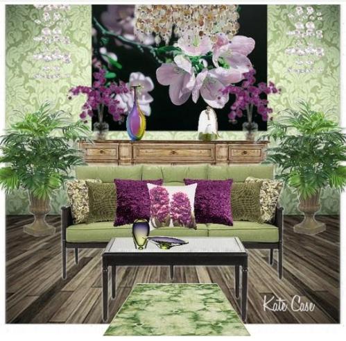 violet and green room design by Kate Case, owner of Kate's Home Staging and Redesign